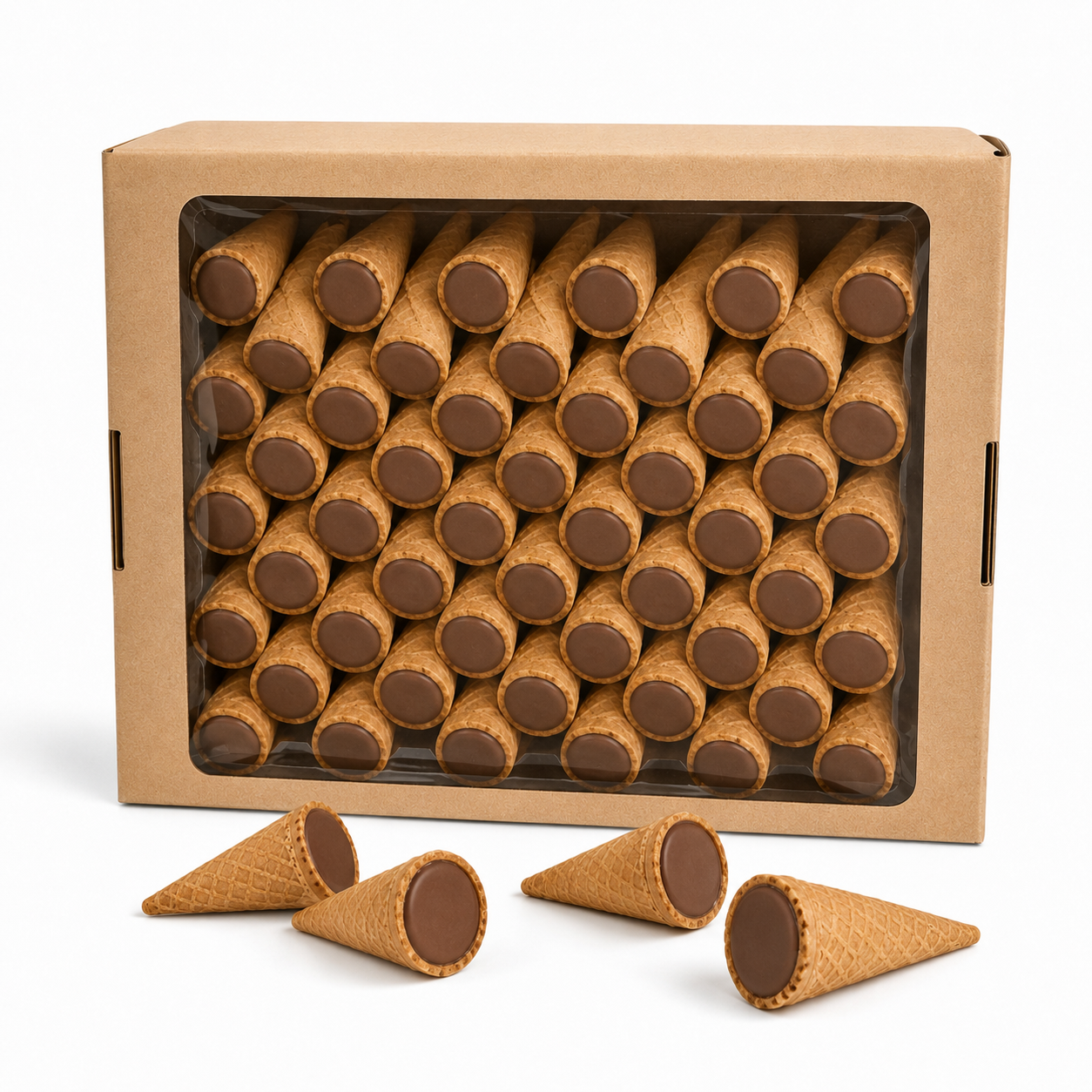 White Label Chocolate Waffle Cones – 100 × Individual Cones (Trade)