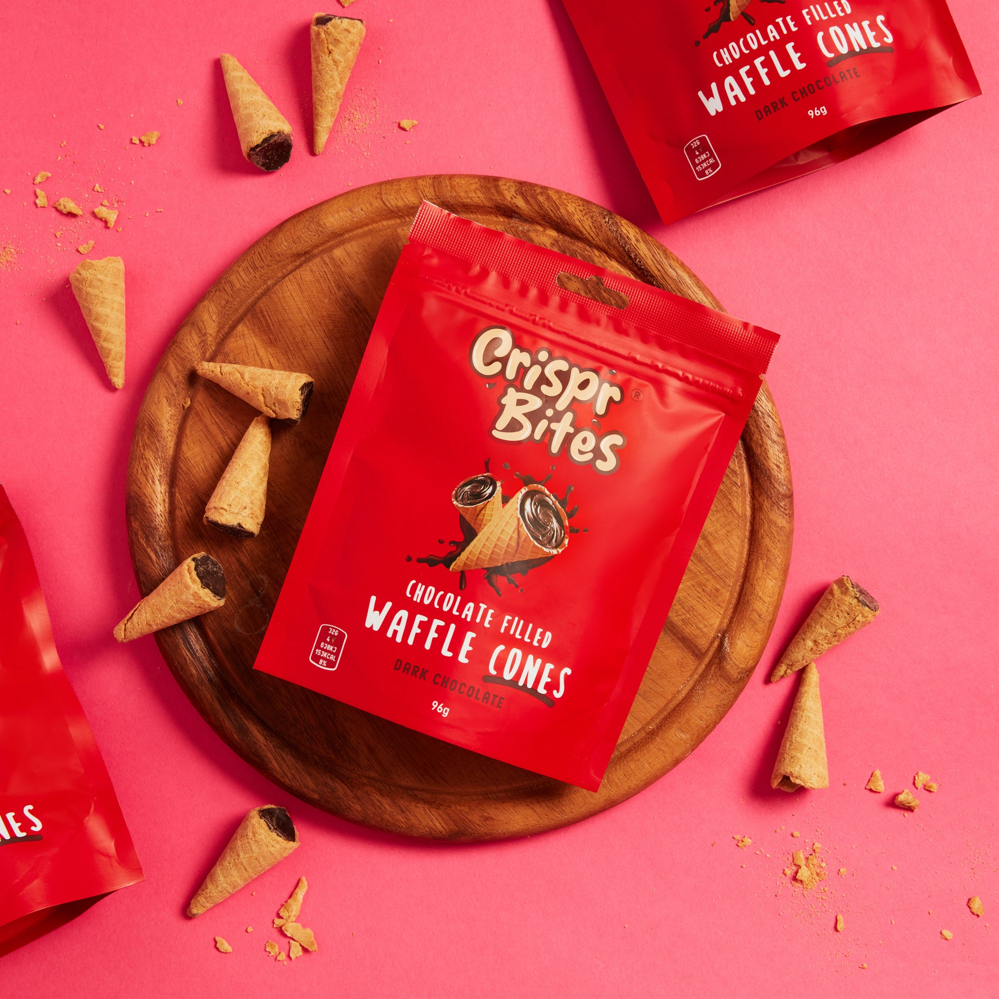 Crispr Bites Dark Chocolate Filled Mini Waffle Cones - Snack Bag.